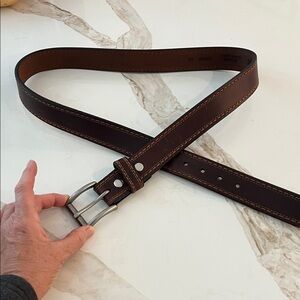 EUC Lejon heavy brown leather belt with steel tone square buckle